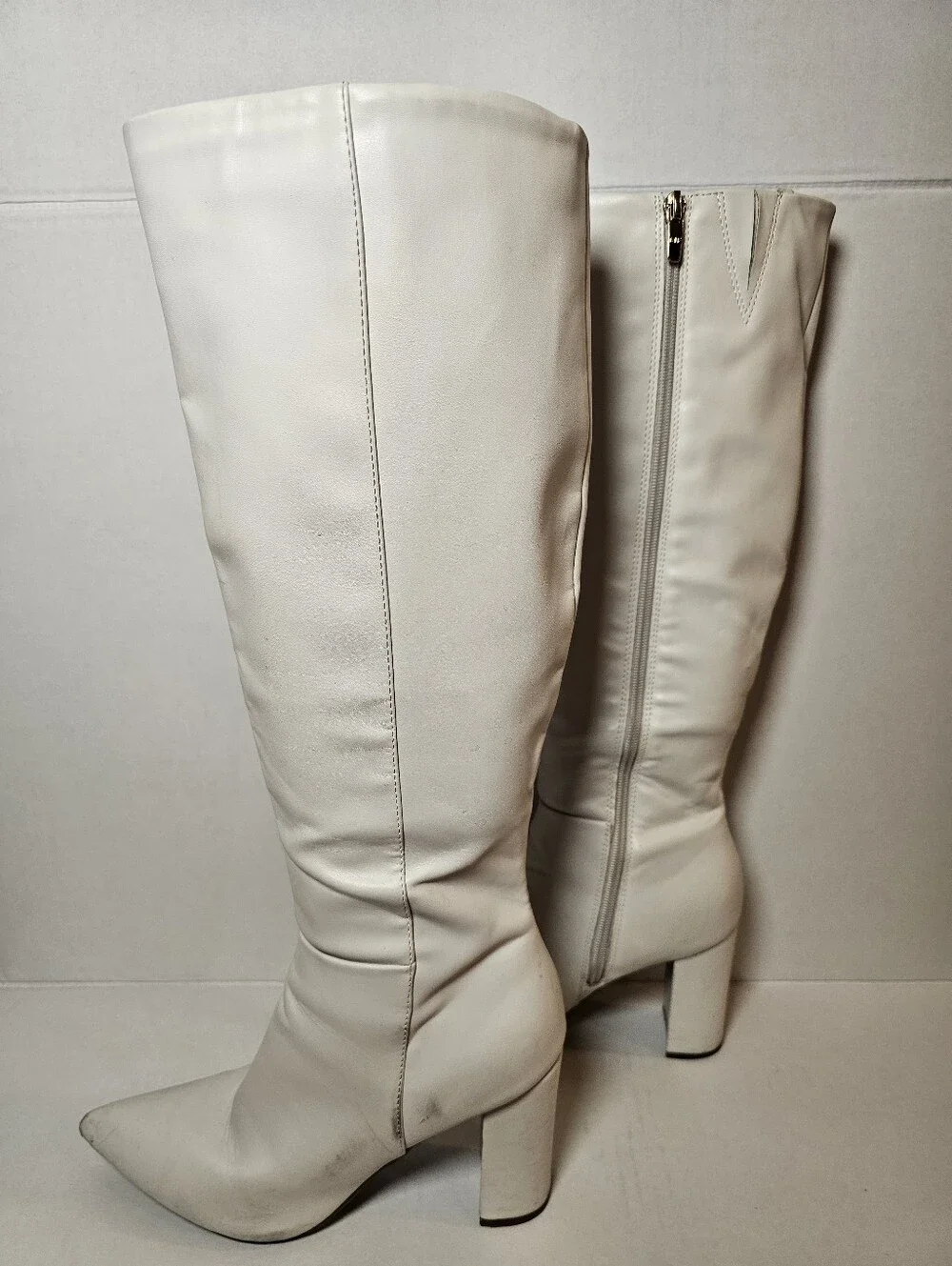 Marc Fisher Women's White Over-the-Knee Pointed Toe Block Heel Boots Size 9M